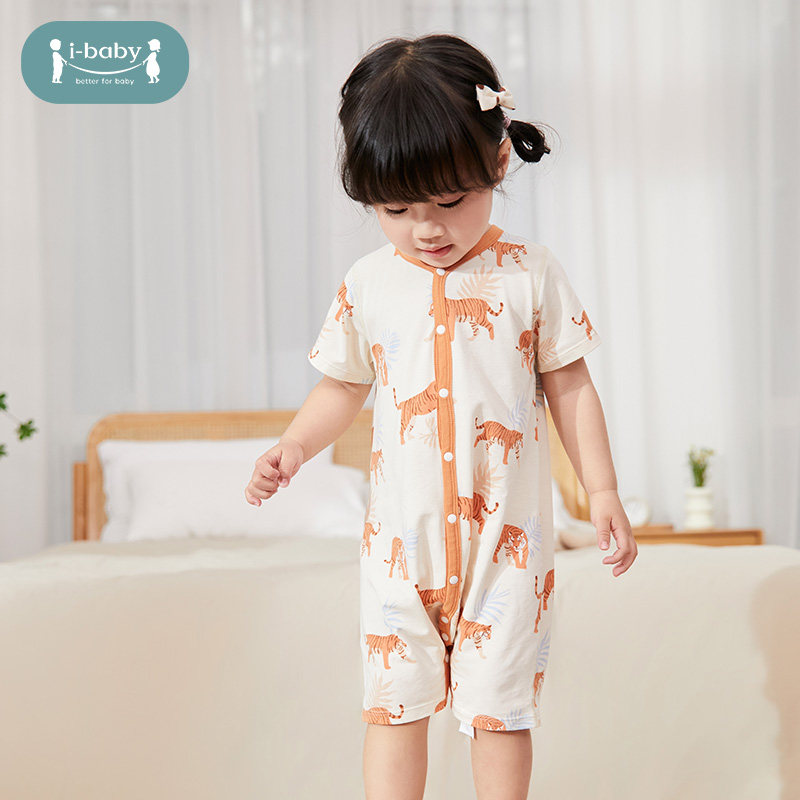 ibaby婴儿连体衣春新生儿短袖哈衣宝宝外出爬服家居服抑菌婴儿服