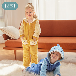 ibaby牛奶绒恒温家居服 儿童可爱造型睡袍保暖卡通全家亲子装套装
