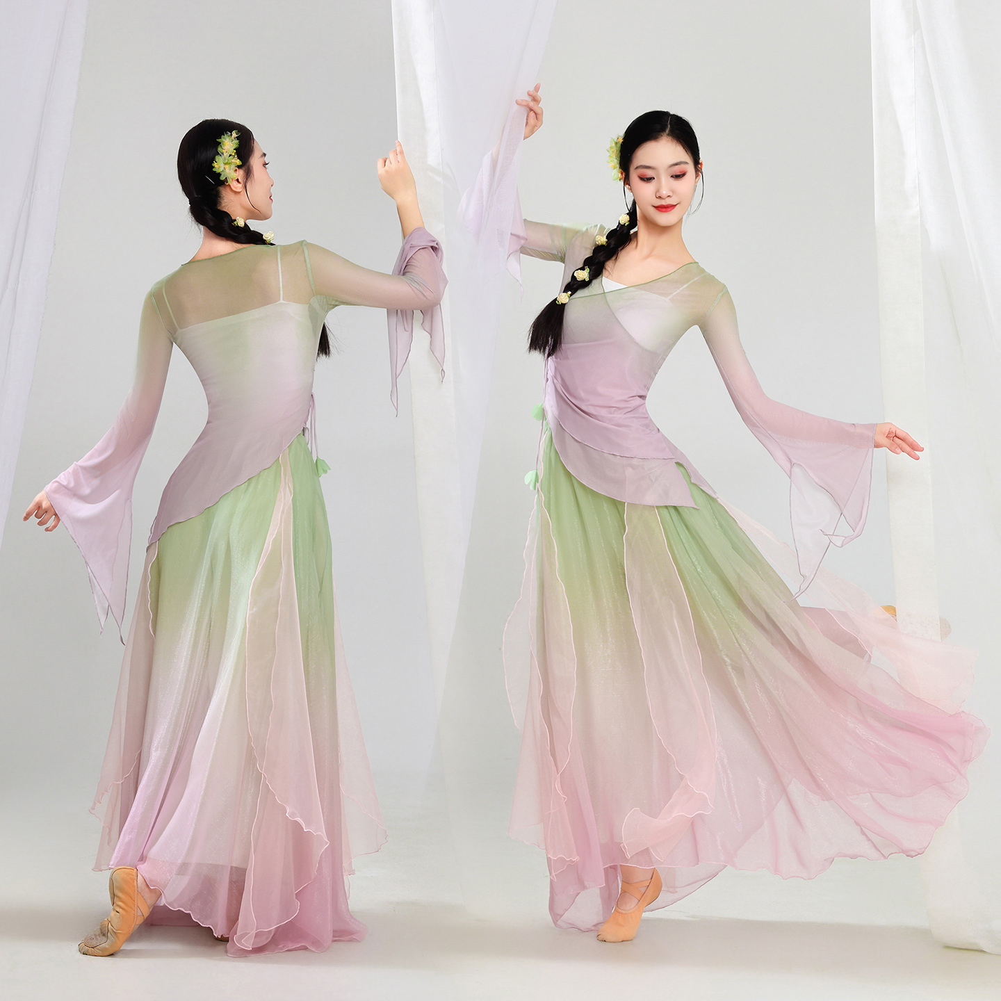 古典舞新款渐变纱衣女舞蹈练功服