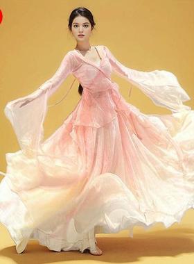 春颂新款古典舞蹈演出服女飘逸仙气古风中国舞纱衣练功服套装粉色