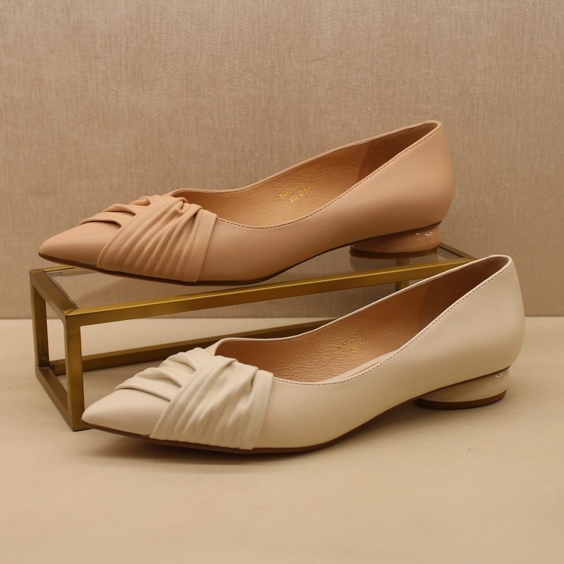 kisscat/2023春季接吻猫女鞋圆低跟时尚尖头羊皮女单鞋ka43117-11