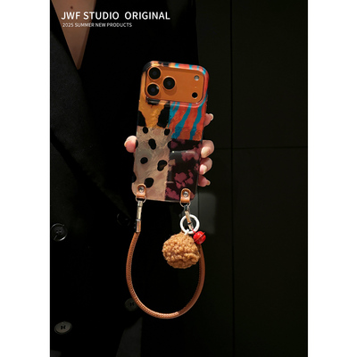 苹果17promax斜挎豹纹拼接保护套