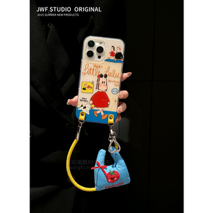 原田治卡通女孩小狗适用iphone17promax斜挎手机壳苹果13新款16promax布袋挂件可挂绳14女11可爱苹果12手机套