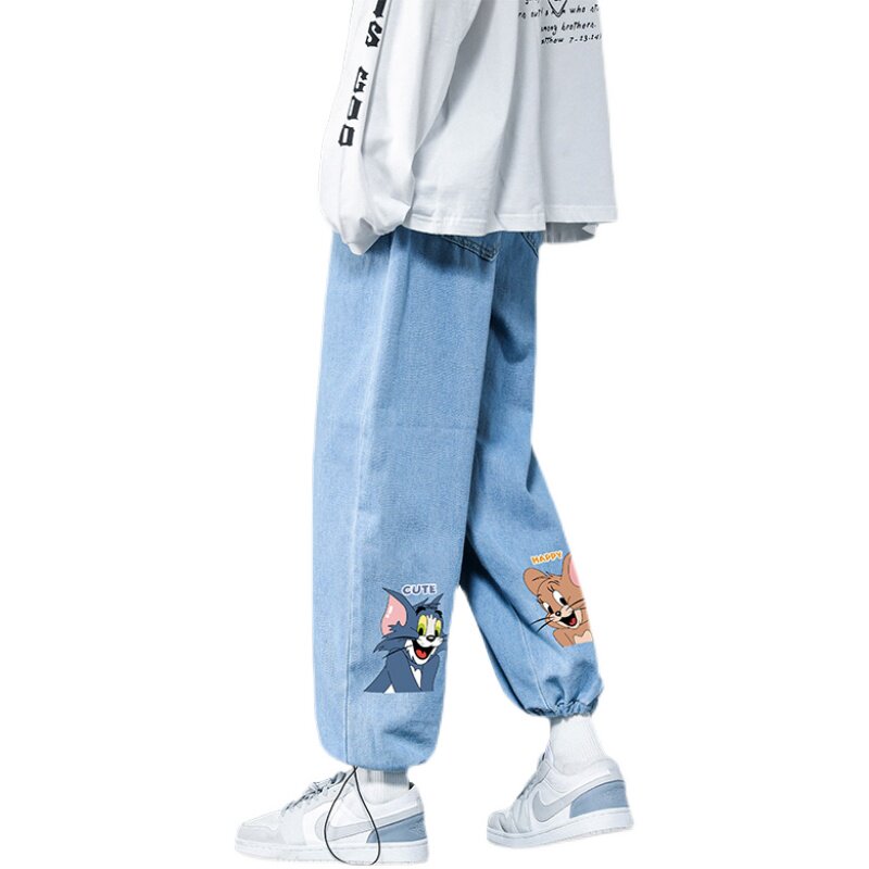 秋季2021阔腿牛仔裤猫和老鼠印花牛仔裤XZ911-1-NZ326-P4568,男装牛仔裤,星座912-1（原星座914-5）