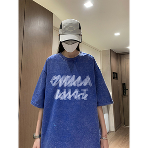 2025男士夏季宽松纯棉短袖水洗蜡染印花短袖男XS005-P3558图片