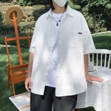 2025夏季港风纯色贴标情侣学生衬衣男原宿风CS004-P3048，男装衬衫，星座912-1（原星座914-5）