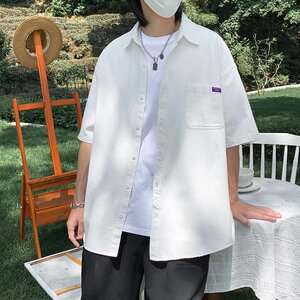 2025夏季港风纯色贴标情侣学生衬衣男原宿风CS004-P3048图片