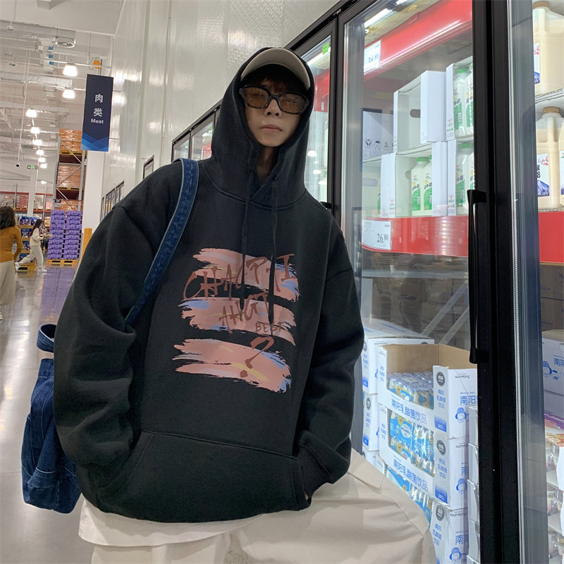 2025春季新款袋鼠兜情侣印花连帽套头港风卫衣男VE001-P4058,男装卫衣,星座912-1（原星座914-5）