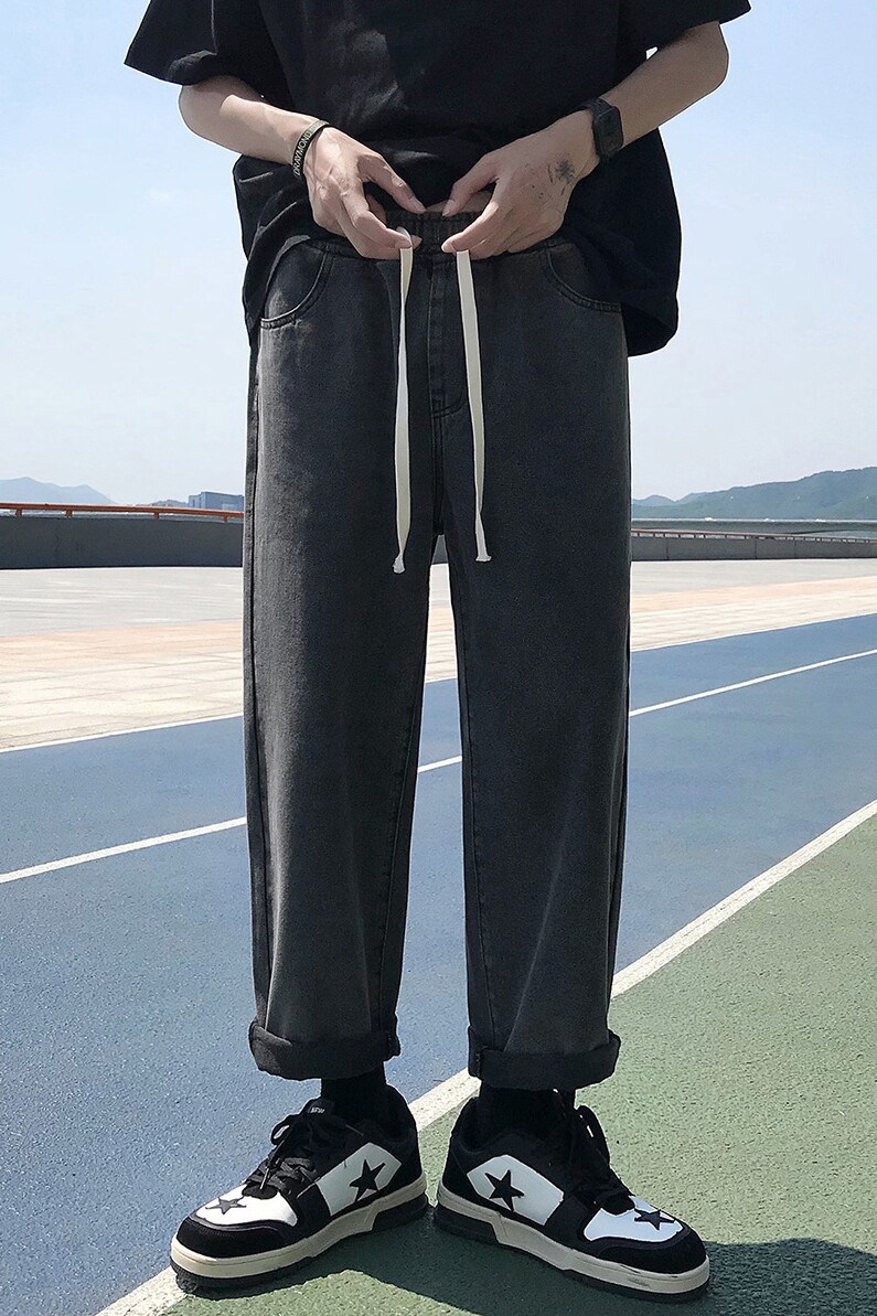 2025秋季纯色港风橡筋腰头牛仔裤男NG012-P40,男装牛仔裤,星座912-1（原星座914-5）