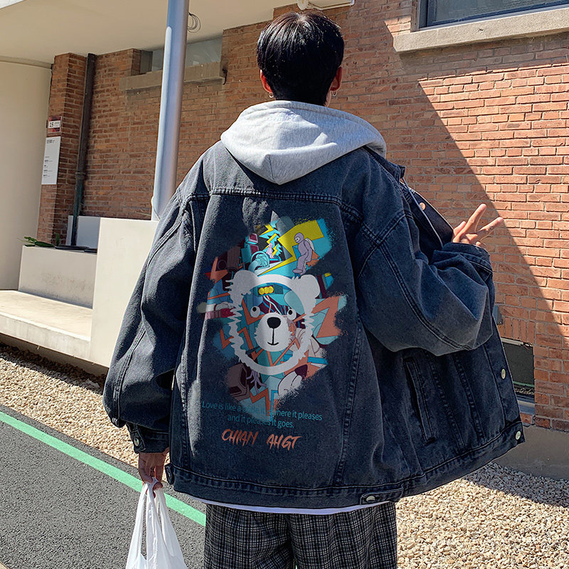 22秋季美式复古印花连帽牛仔夹克外套帽子可拆卸JK549-P85118，男装夹克，星座912-1（原星座914-5）