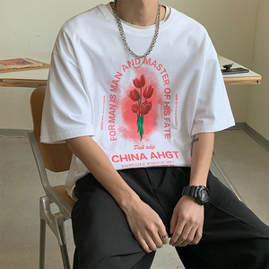 2025夏季短袖印花大码港风情侣学生短袖男TX005-P3048图片