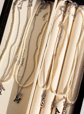 两组套装外贸饰品小众字母吊坠项链叠戴多层米粒珍珠毛衣链女V336