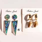 外贸原单饰品欧美时尚 鲍贝花纹三角圆形夸张耳钉异形晕染耳坠V295