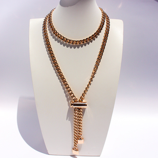 欧美塬单饰品夸张个性金色粗链条长款项链潮酷几款菱形大耳环V146