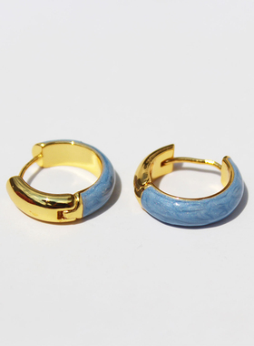 日韩风精致雾霾蓝滴釉小耳圈珐琅小众简约耳钉温柔百搭耳饰女B467