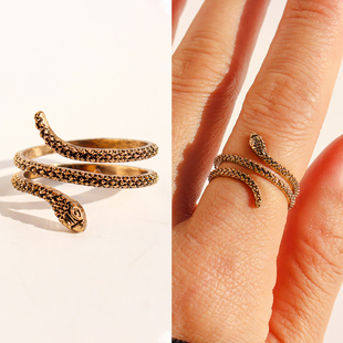 外贸饰品欧美风复古金色螺旋蛇形戒指时尚 男女中性风叠戴指环351