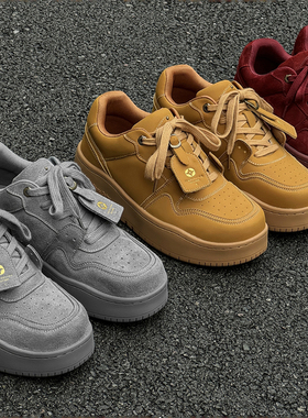 男鞋春秋新款灰色厚底增高休闲板鞋男女同款面包鞋百搭复古潮鞋