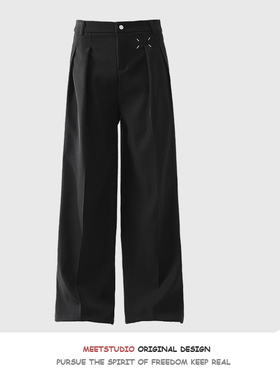 美式 高级感 黑色西装裤 cleanfit 廓形 阔腿 垂感 休闲 男女西裤