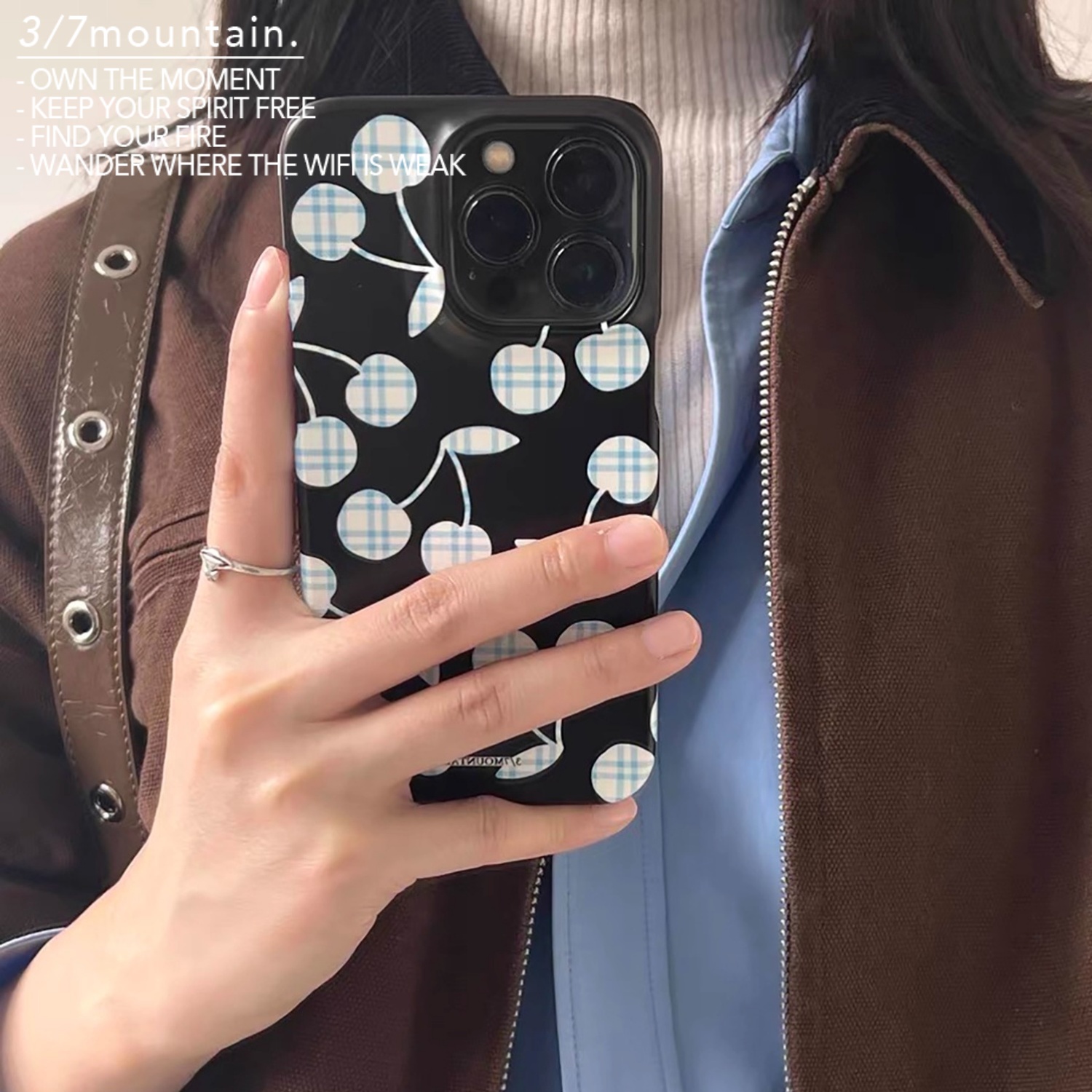 磨砂黑樱桃韩国进口菲林手机壳