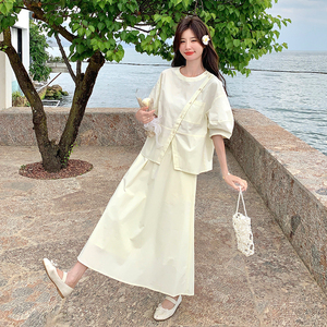 新中式上衣半身裙两件套装女2025年夏季新款韩版显瘦减龄衬衫裙子图片