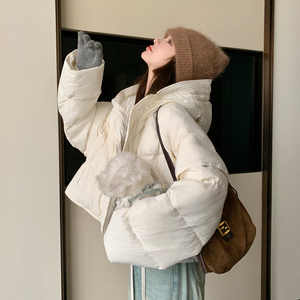 短款白鸭绒羽绒服女2023冬新款小个子时尚连帽加厚保暖面包服外套图片