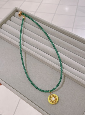 日本代购直邮 10 decoart新款柠檬项链 耳钉 绿玛瑙琉璃