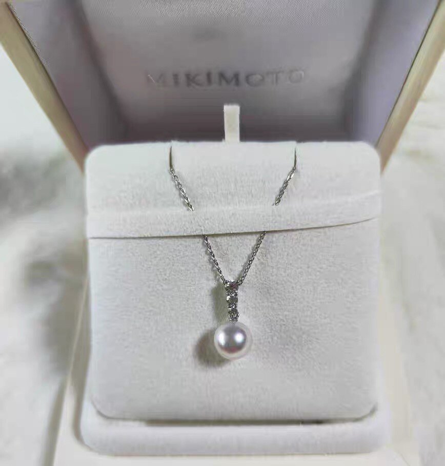 日本Mikimoto专柜御木本akoya珍珠3钻钻石项链天王嫂款 北京现货
