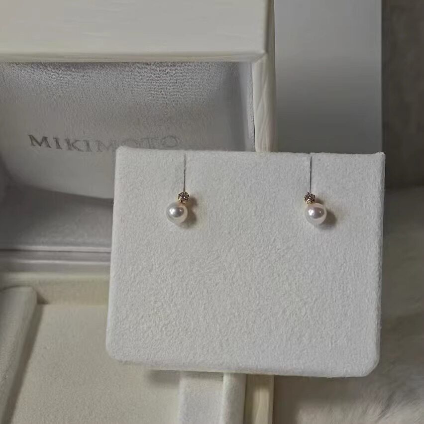日本专柜Mikimoto御木本戴妃款钻石海水akoya珍珠耳钉5.25mm 现货