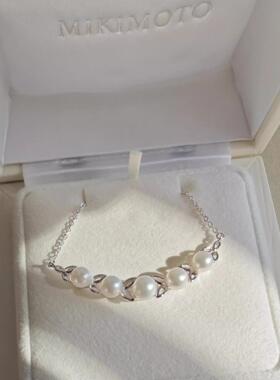 日本专柜mikimoto御木本海水akoya珍珠项链月桂冠银质 北京现货