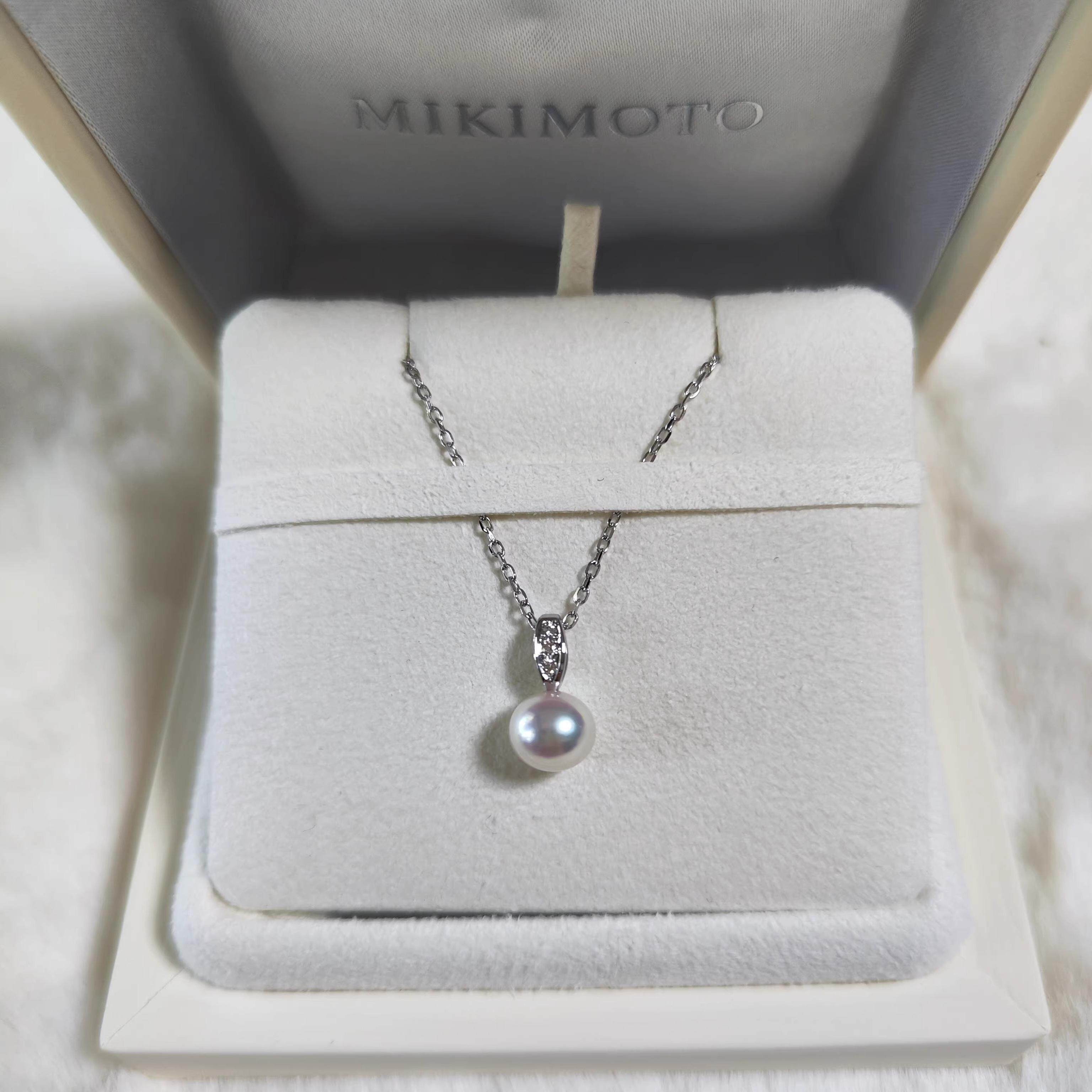 日本专柜MIKIMOTO御木本18k黄金白金镶嵌钻石珍珠项链 北京现货