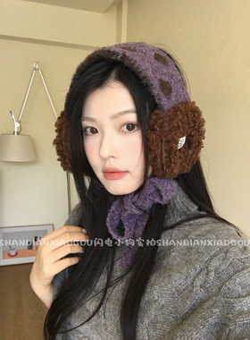 【双面波点撞色耳罩】加厚防风日系秋冬保暖防寒护耳显脸小围脖