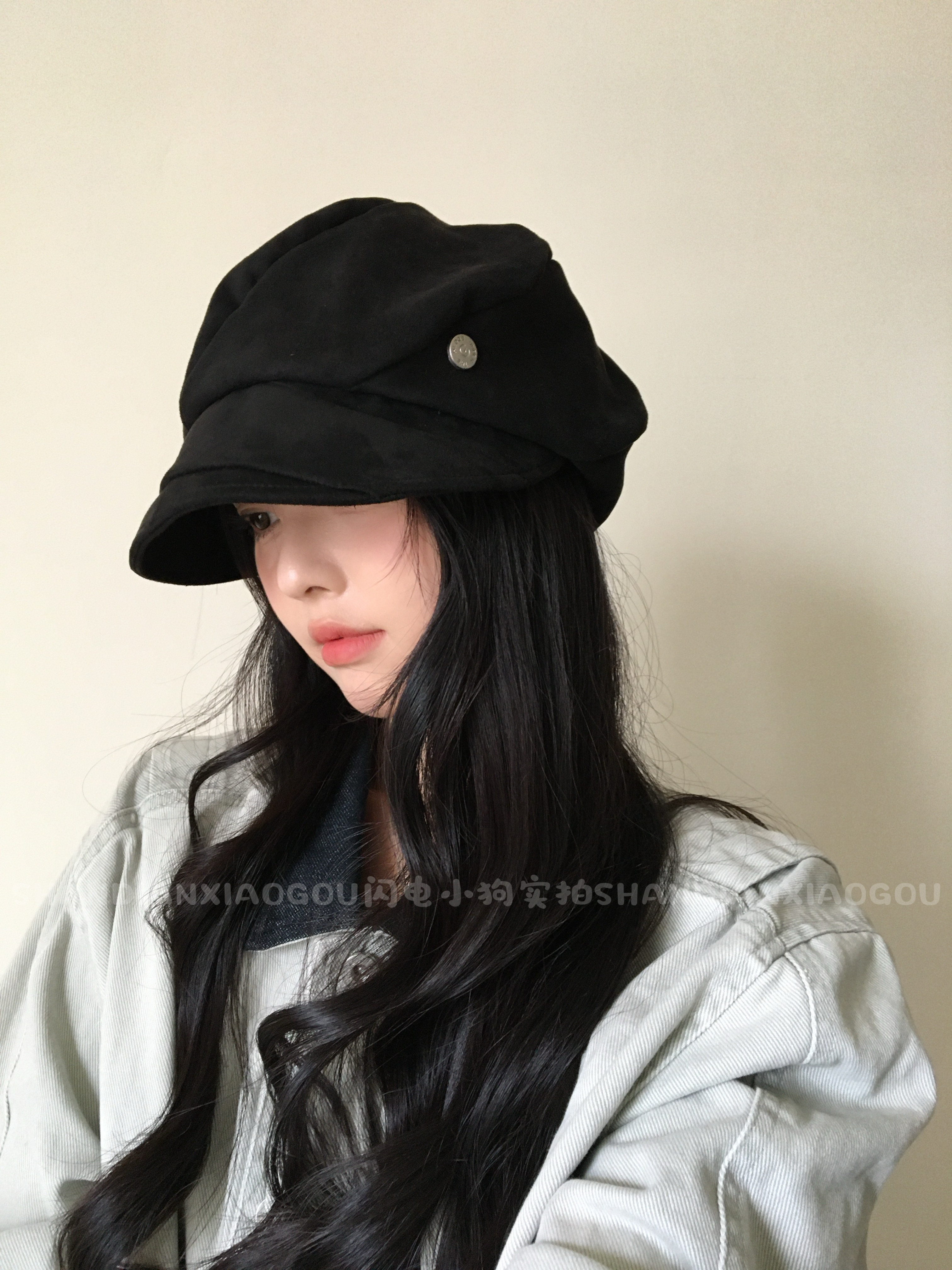 经典新版八角帽 麂皮女盆帽贝雷帽子