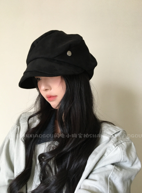 经典新版八角帽 麂皮女盆帽贝雷帽百搭八角ins帽子