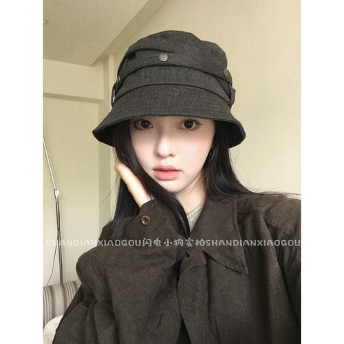 【绑带可拆卸】休闲牛仔渔夫帽新款百搭显脸小休闲女款个性遮阳