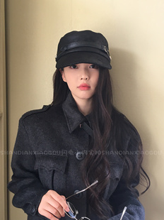 强推!高品质秋冬马术帽* 秋冬款皮带pu平顶帽子女小众