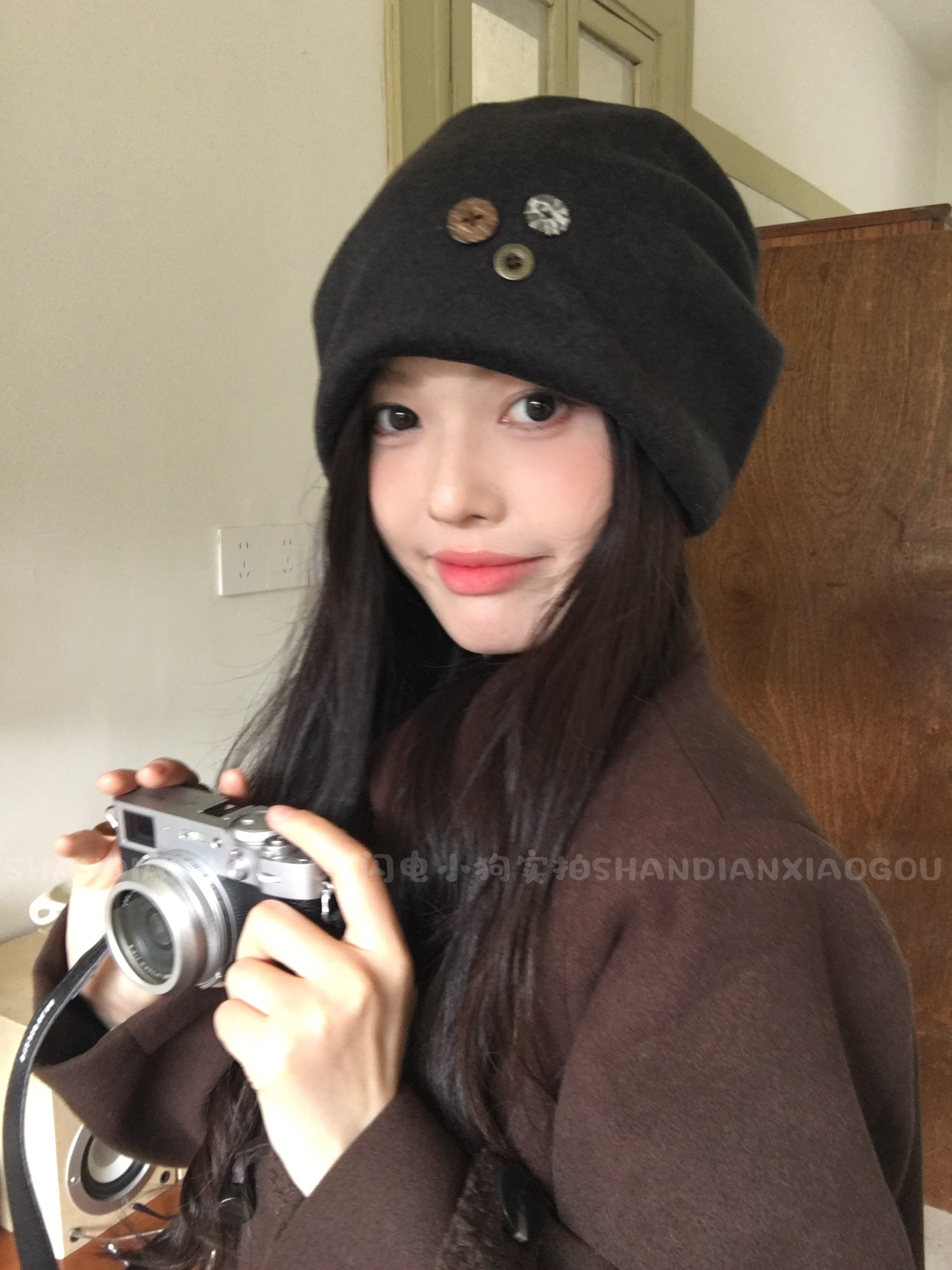 韩国设计款*杂志风纽扣堆堆帽女秋冬季保暖百搭大版冷帽男