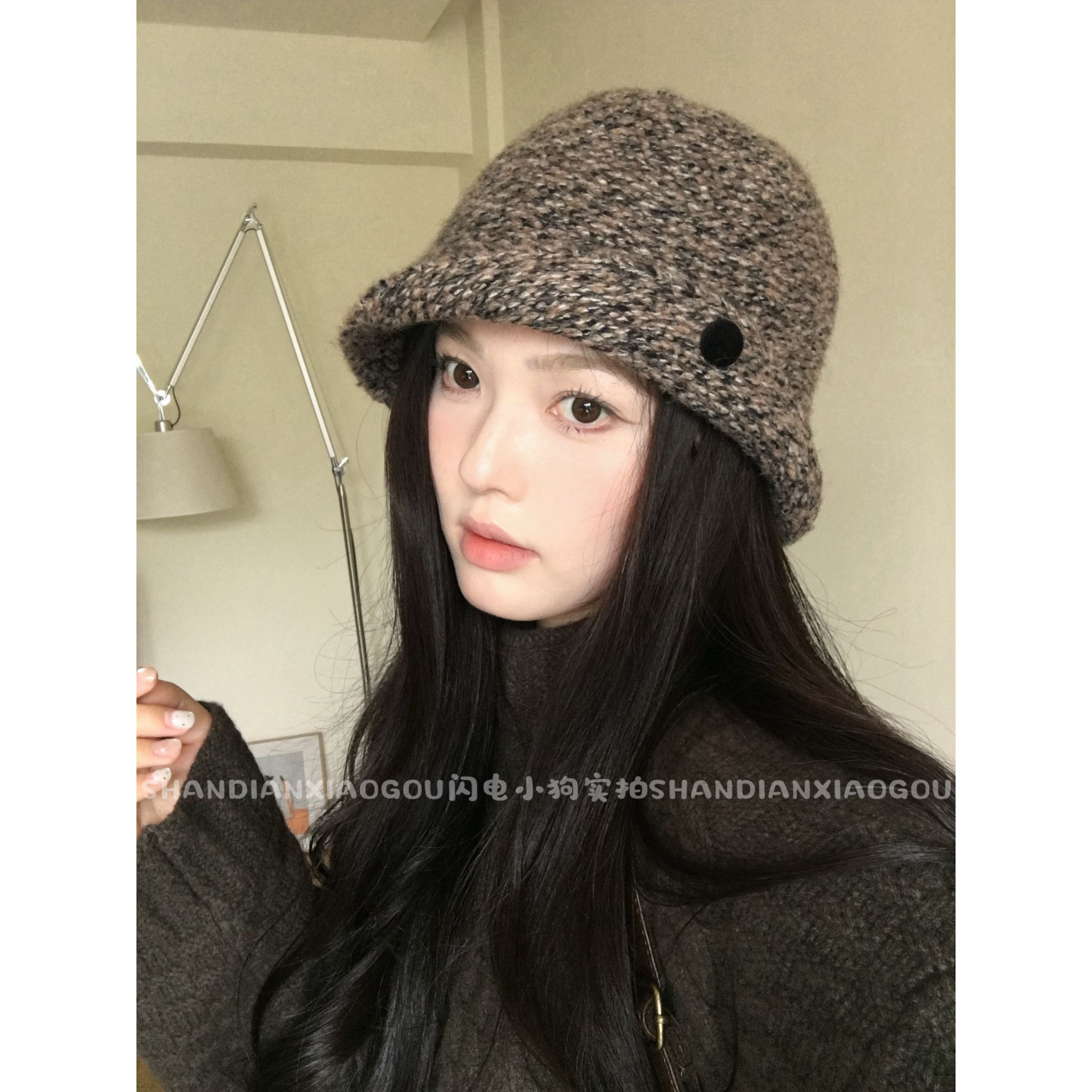 【花纱针织侧扣渔夫帽】新款百搭显脸小休闲女款个性秋冬