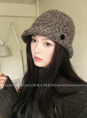 【花纱针织侧扣渔夫帽】新款百搭显脸小休闲女款个性秋冬