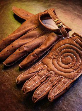 福禄车库 夏季全指美式机车复古春秋真皮摩托车阿美咔叽手套