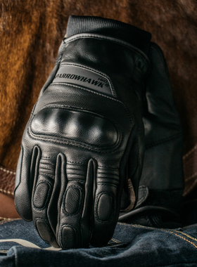 「冬季」SPARROWHAWK双层加绒加厚复古真皮机车摩托防水触控手套