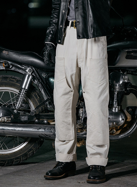 「福禄车库」专业CE2护具！硬核咔叽机车摩托复古骑行白胚牛仔裤