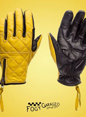 福禄车库®️ 复古拼色菱格真羊皮防护机车摩托手套春秋冬骑行