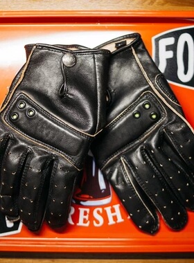 福禄车库®️ 欧洲软茶芯皮夏季薄款透气复古摩托真皮机车手套