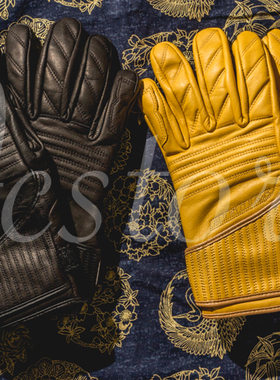 ［50‘s］原创自制元年春夏秋款真皮复古机车哈雷摩托触屏黄手套