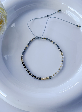 日韩风小众多种天然石头元素少女玻璃米珠天河石幸运简约小手链