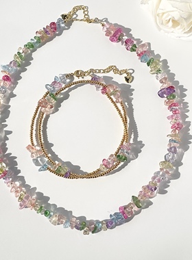 天然爆纹碎石甜酷少女项链锁骨链