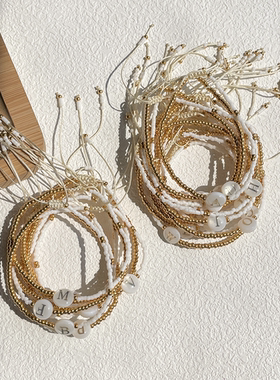 淡水贝壳法式情侣款英文字母手链