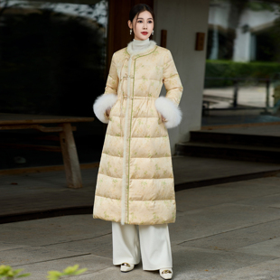国风新品中式气质高端羽绒服女冬季印花鸭绒加厚保暖盘扣上衣外套