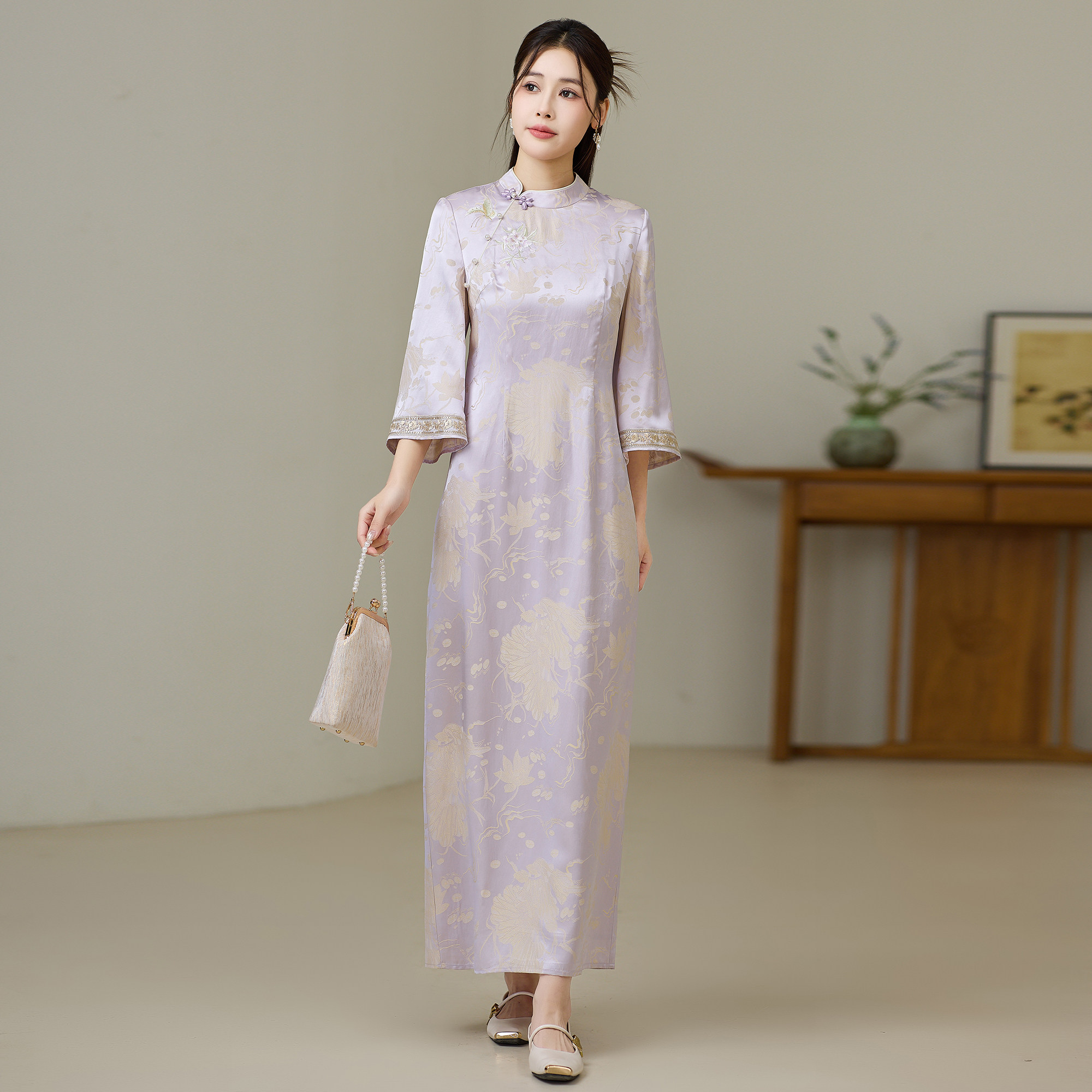 紫色立领旗袍连衣裙女新中式2026新款改良国风日常复古盘扣茶服