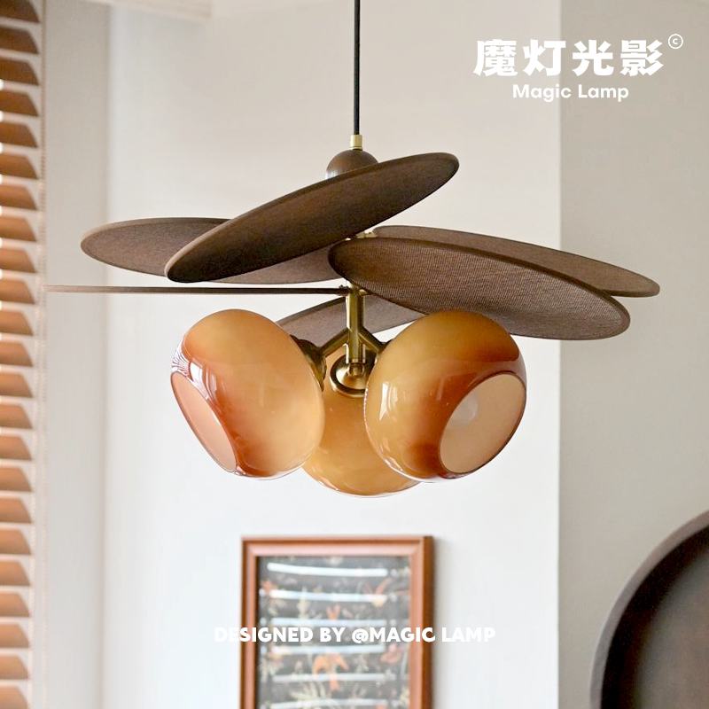 中古风日式编餐厅吊灯复古设计师款书房灯美式高级感实木主卧室灯